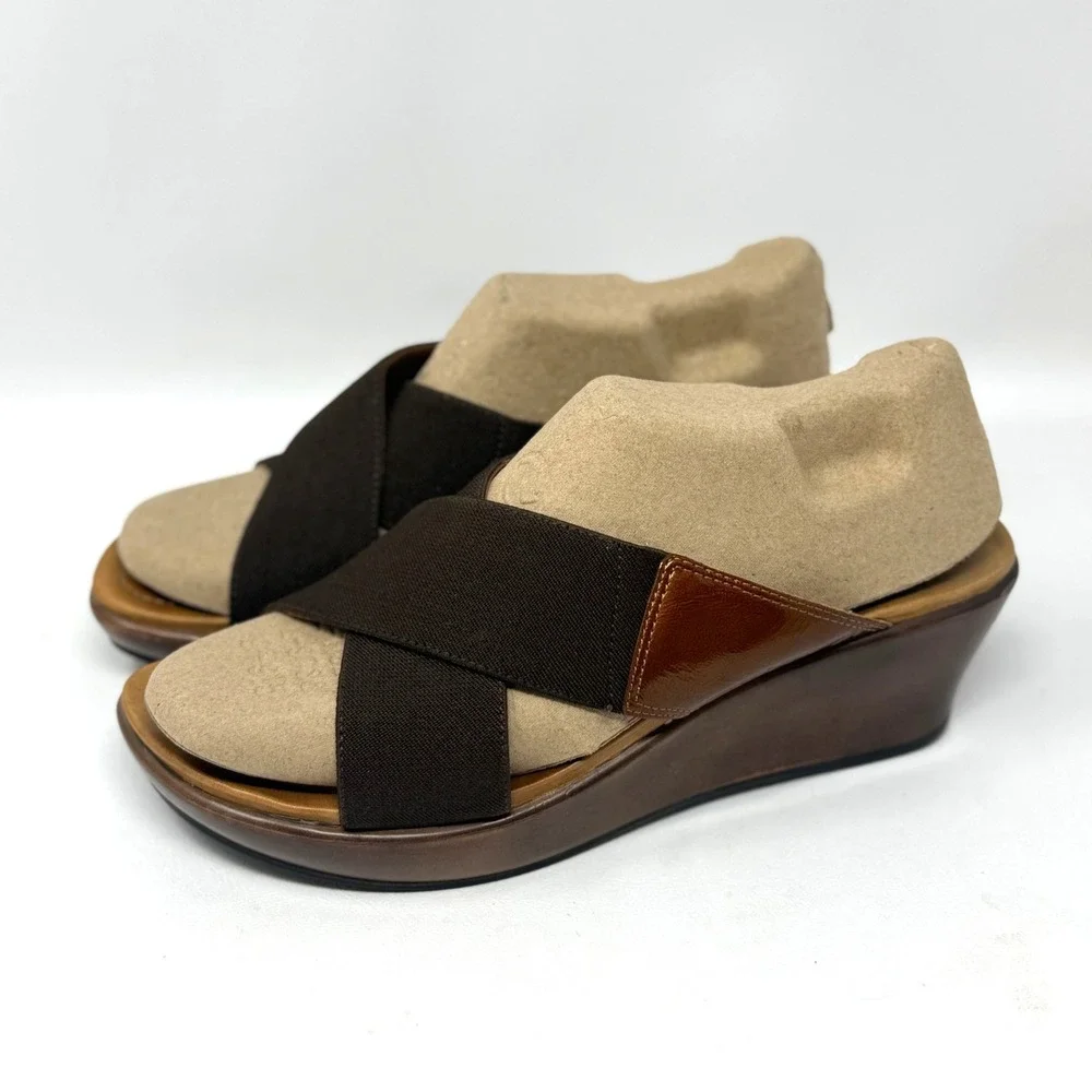 Dansko Ava Criss Cross Straps Slide Wedge Dark Brown 40 9.5 Preppy Tailored Chic